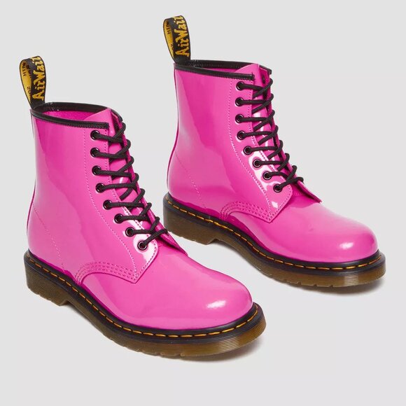 Martens 1460 Women's Patent Leather Lace Up Boots in Thrift Pink